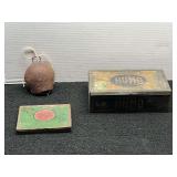 Collection of Metal Advertising Tins and Cow Bell