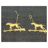 Set of Two Brass Tone Metal Dog and Rifle Wall Hooks