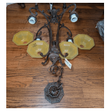 FOUR-LIGHT METAL CHANDELIER WITH AMBER GLASS SHADES