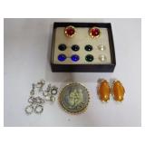 Assorted Jewelry Collection Including Cameo Brooch and Interchangeable Earring Set