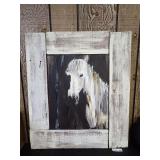 Horse Portrait Painting on Canvas with Reclaimed Wood Frame
