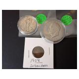 1977 IKE DOLLAR, 1937 WALKER HALF DOLLAR & 1908 INDIAN HEAD PENNY