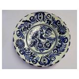 Hand-Painted, Signed Ceramic Decorative Blue & White Plate