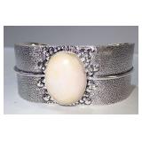 Cuff Bracelet with Oval Stone-Marked 925