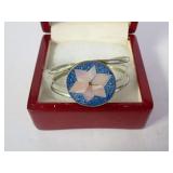 Silver Tone Bracelet with Mother of Pearl Inlay