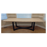 LONG BUTCHER BLOCK TOP DINING TABLE WITH CURVED BASE