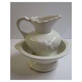 White Ceramic Miniature Wash Basin and Pitcher Set
