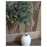 White Textured Ceramic Vase with Artificial Olive Branch