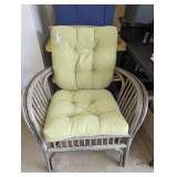 RATTAN ARMCHAIR WITH LIGHT GREEN TUFTED CUSHIONS