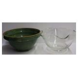 McCoy Stoneware Mixing Bowl and Clear Glass Scalloped Serving Bowl