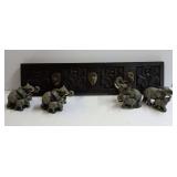 Wall Mounted Hook Rack with Four Elephant Figurines
