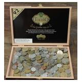 APPROX. 3LBS OF U.S. & FOREIGN COINS IN CIGAR BOX