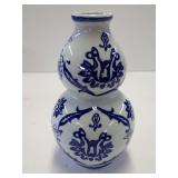 The Bombay Company Blue and White Gourd-Shaped Porcelain Vase
