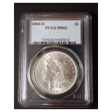 1884-O MORGAN SILVER DOLLAR, PCGS MS62