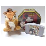 Mixed Lot of Collectibles: Quake II N64 Game, Mickey Mouse Tin, and FurReal Friends Plush