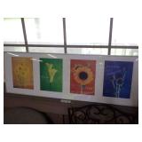 Four-Panel Floral Themed Wall Art Print