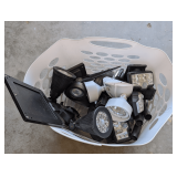 LARGE BASKET FILLED WITH OUTDOOR LIGHTING, MOSTLY SOLAR CHARGED