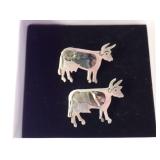 Mexican Sterling Silver Cow Brooches, Set of Two