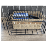 WIRE SHELF ORGANIZERS WITH WOVEN BASKET AND OFFICE SUPPLIES
