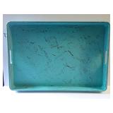 Turquoise Decorative Wood Serving Tray with Cutout Handles
