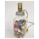 Mason Jar Table Lamp Filled with Assorted Buttons