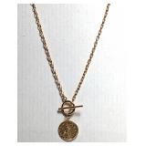 925 Sterling Silver Coin Pendant Necklace with Toggle Clasp by Maison Iram
