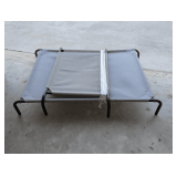 PAIR OF ELEVATED PET BEDS WITH METAL FRAMES, MEDIUM AND LARGE SIZES