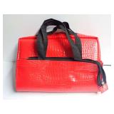 Red Faux Crocodile Pattern Rolling Carry Case