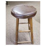 Wooden Bar Stool with Padded Brown Seat-See photos for seat height.