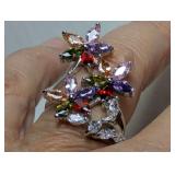 Multi-Color Marquise Cut Stone Floral Ring Size 8 Marked S925