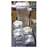 Glass Storage Canisters with Metal Lids and Scalloped Edge Flower Frog Vase