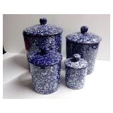 Four-Piece Blue and White Spatterware Ceramic Canister Set