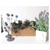 Decorative Floral Arrangement Set with Metal Flower Sculptures