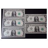 (5) SERIES 2021 SEQUENTIAL SERIES $1 BANKNOTES