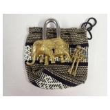 Brass Elephant Shaped Padlock with Keys and Fabric Pouch