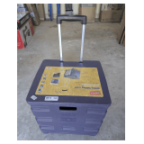 STAPLES DELUXE FOLDING CRATE WITH TELESCOPING HANDLE AND WHEELS