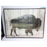 Bison Silhouette Landscape Framed Wall Art
