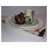 Assorted Ceramic Decorative Items and Serving Trays