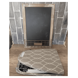 WALL-MOUNTED CHALKBOARD WITH METAL STORAGE BASKET AND FOLDING IRONING BOARD