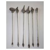 Six Metal Seafood Cocktail Forks with Shell Finials