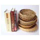 Assorted Woven Baskets and Hardcover Books Collection