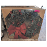 PRE-LIT ARTIFICIAL HOLIDAY WREATH WITH RED GLITTER BOW AND PINECONES
