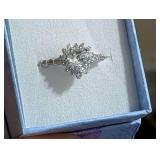 Heart-Shaped Stone Ring with Halo and Pavé Band Size 8