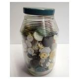 Assorted Vintage Sewing Buttons in Ribbed Glass Jar