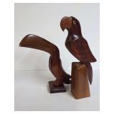 Set of Two Hand-Carved Wooden Bird Statues