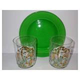 Idle Hour Club Macon Georgia Member Guest Tournament Glassware Set & Green Glass Plate