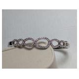 Givenchy Silver Tone Hinged Bangle Bracelet with Clear Stones