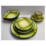 Vernonware Gingham Pattern Ceramic Dinnerware Set