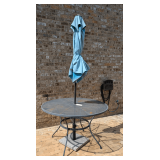 WROUGHT IRON OUTDOOR PATIO TABLE WITH UMBRELLA