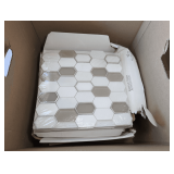 BOX FILLED WITH GBI TILE + STONE SPECTRUM CREAM MARBLE AND GLASS MOSAIC WALL TILES, MOST IN ORIGINAL BOXES